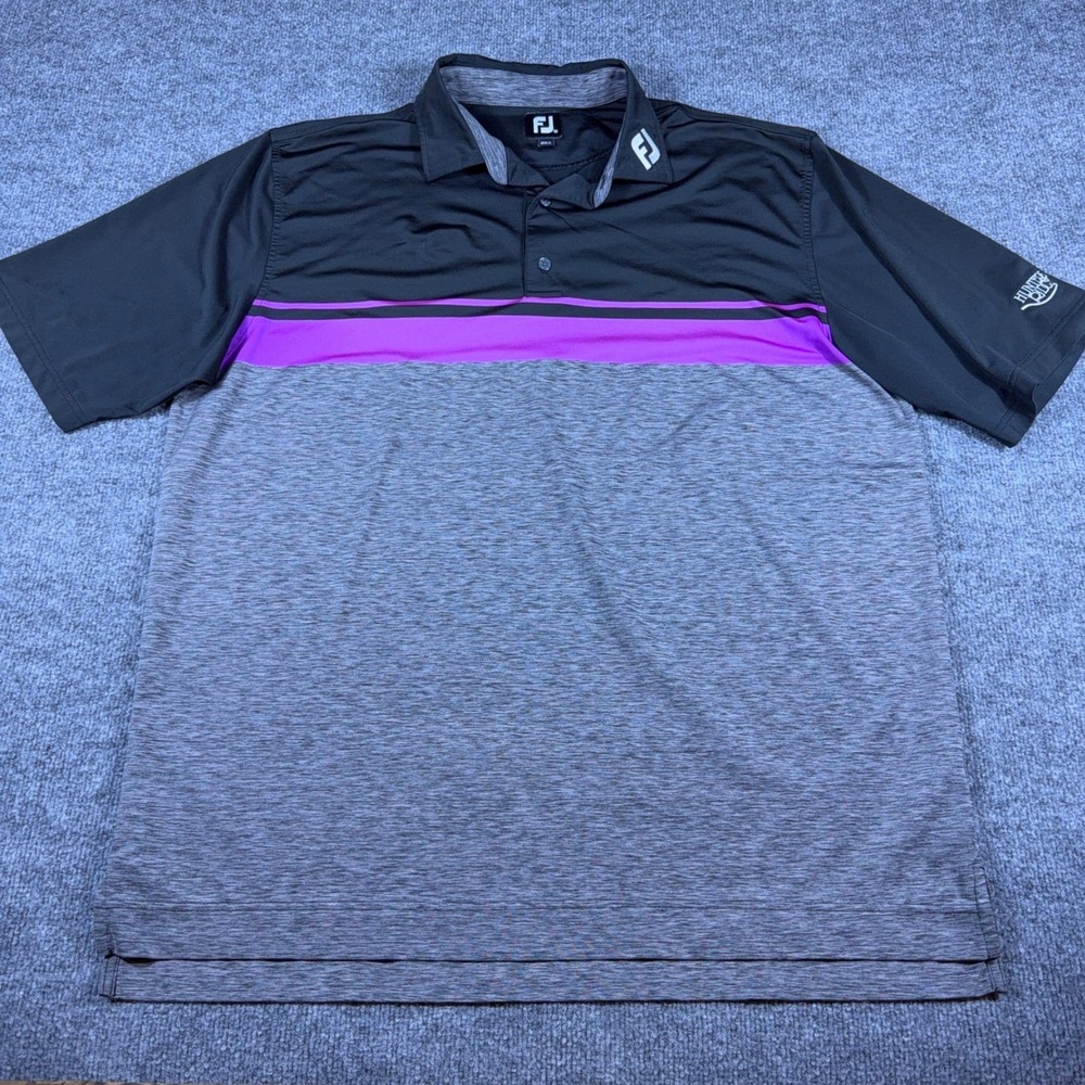FootJoy Mens XXL Golf Polo Shirt Black Grey Purple Stripe Hunters Ridge ProDry